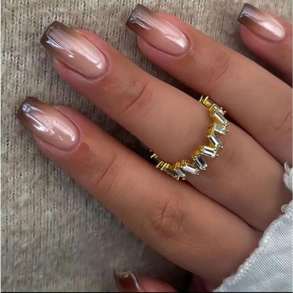 24pcs Square Press On Nails Medium White, Brown French Fake Nails - Picture 10 of 10